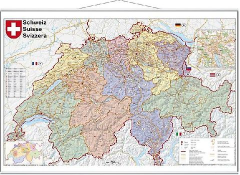 Schweiz Postleitzahlen 1 : 400 000. Wandkarte laminiert mit Metallbeleitung