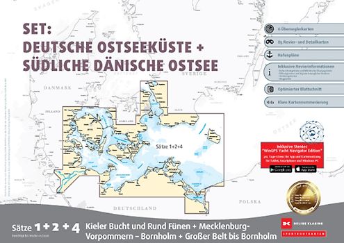 Sportbootkarten Satz 1, 2 und 4 Set: Deutsche Ostseeküste und Südliche Dänische Ostsee (Ausgabe 2026)