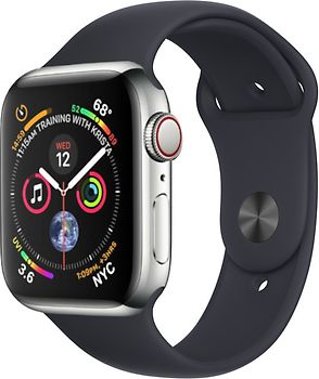 Apple Watch Series 4 44 mm boîtier en acier inoxydable argent avec Bracelet Sport nero [Wifi+ Cellular]
