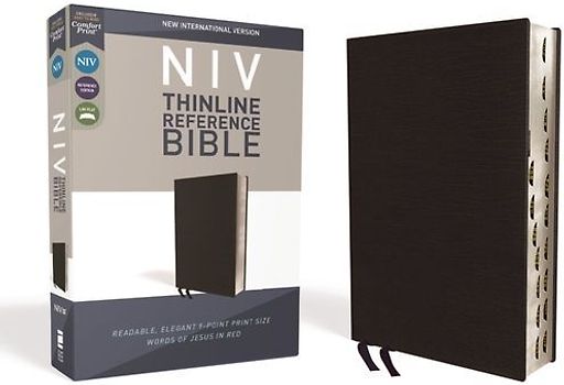 NIV, Thinline Reference Bible, Bonded Leather, Black, Red Letter Edition, Indexed, Comfort Print
