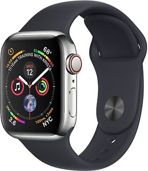 Apple Watch Series 4 40 mm boîtier en acier inoxydable argent avec Bracelet Sport nero [Wifi+ Cellular]
