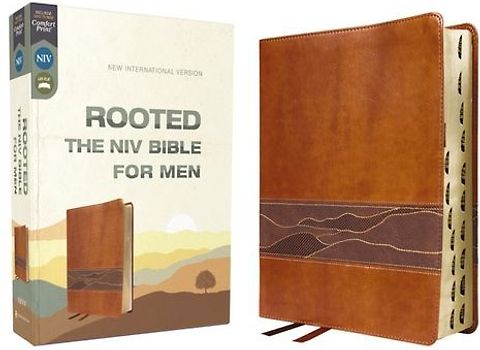 Rooted: The NIV Bible for Men, Leathersoft, Brown, Thumb Indexed, Comfort Print