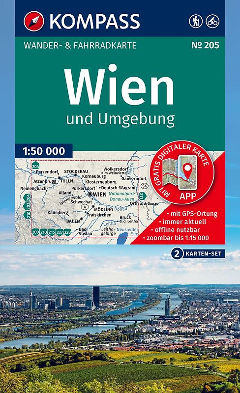 KOMPASS Wanderkarten-Set 205 Wien und Umgebung (2 Karten) 1:50.000