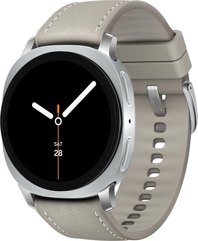 Samsung Galaxy Watch8 40 mm Boîtier aluminium argent sur Hybride premium taupe [Wi-Fi + 4G]