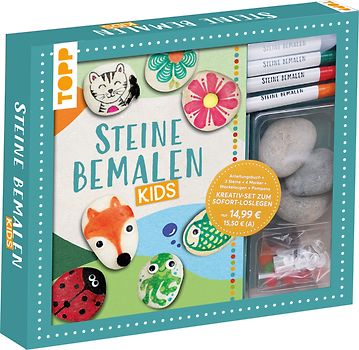 Kreativ-Set: Steine bemalen Kids mit Wackelaugen, Pompons, Anleitungsbuch & Material