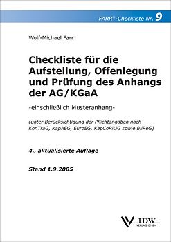 Checkliste für die Aufstellung, Prüfung und Offenlegung des Anhangs der AG/KGaA