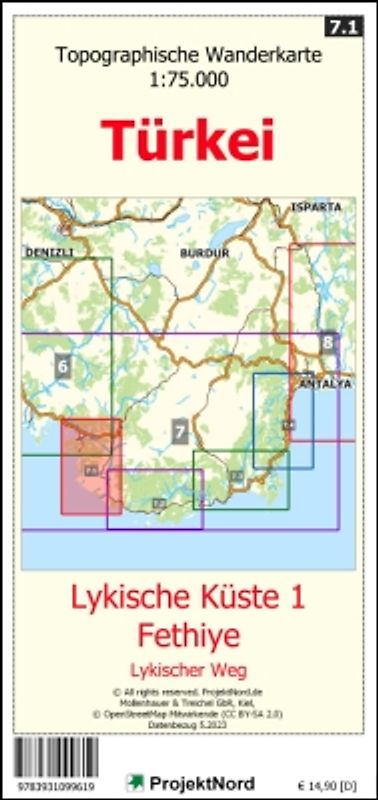 Lykische Küste 1 - Fethiye - Lykischer Weg - Topographische Wanderkarte 1:75.000 Türkei (Blatt 7.1)