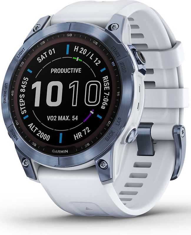 Garmin Fenix 7 47 mm bleu avec bracelet en silicone blanc [Wi-Fi, Sapphire Solar Edition]