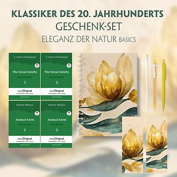 Klassiker des 20. Jahrhunderts Geschenkset - 4 Bücher (mit Audio-Online) + Eleganz der Natur Schreibset Basics