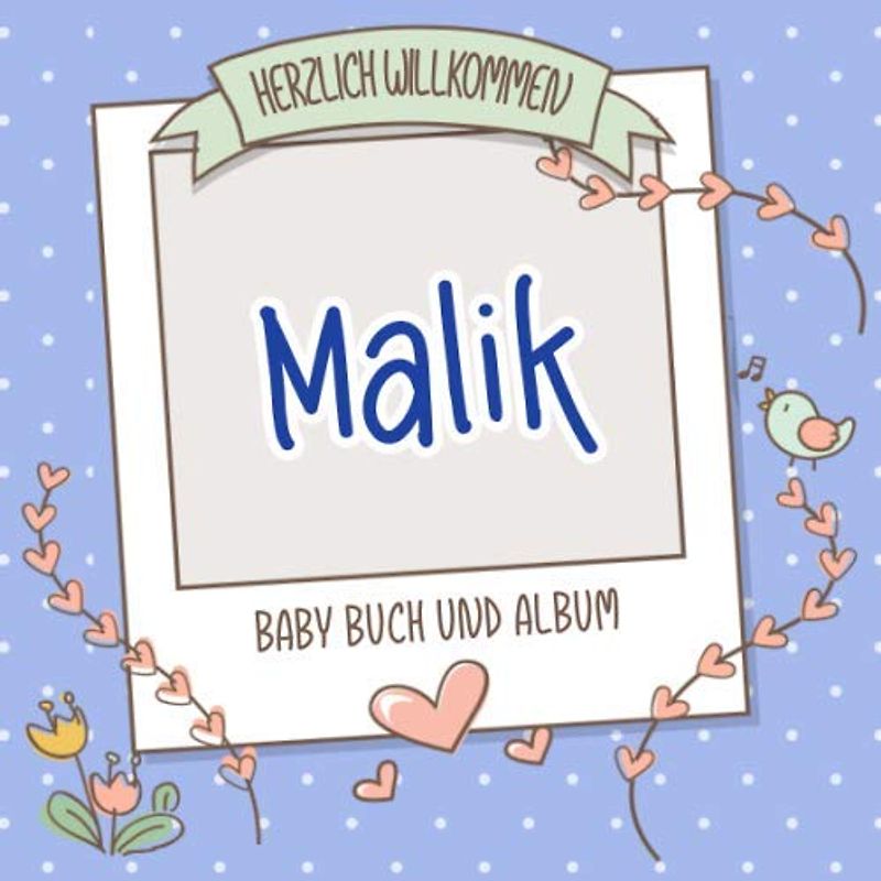 Herzlich Willkommen Malik - Baby Buch und Album: Personalisiertes Babybuch und Babyalbum, Geschenk zu Schwangerschaft und Geburt, Baby Name auf dem Cover
