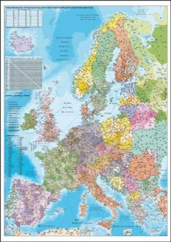 Europa Postleitzahlen. Wandkarte / Poster