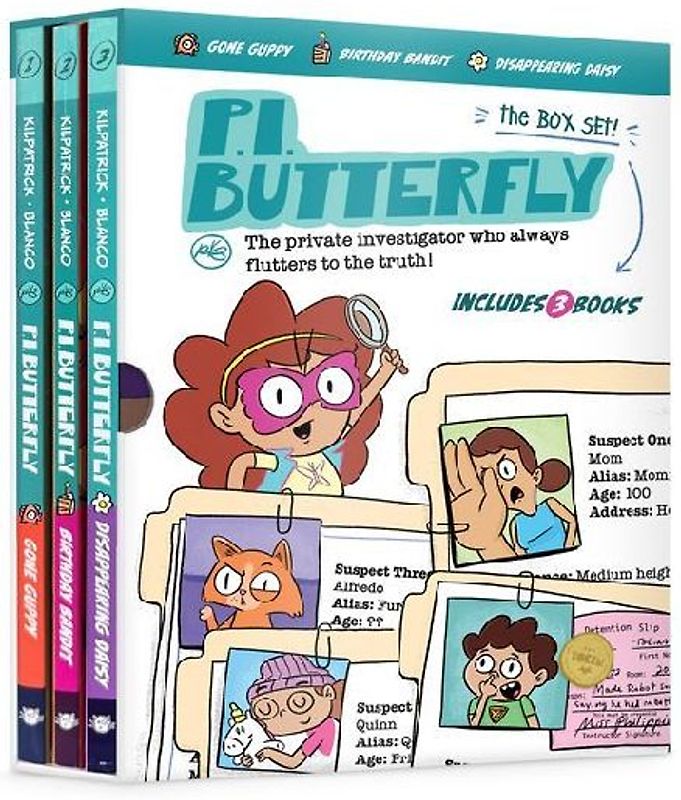 P.I. Butterfly Box Set (Gone Guppy, Birthday Bandit, Disappearing Daisy) for Curious Kids Ages 6-11, Interactive Kids Mystery Early Graphic Novel Gift Box Set