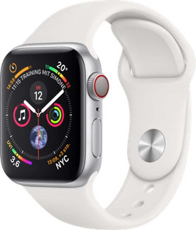 Apple Watch Serie 4 40 mm alloggiamento in alluminio argento con Loop sportivo bianco [Wi-Fi + Cellular]