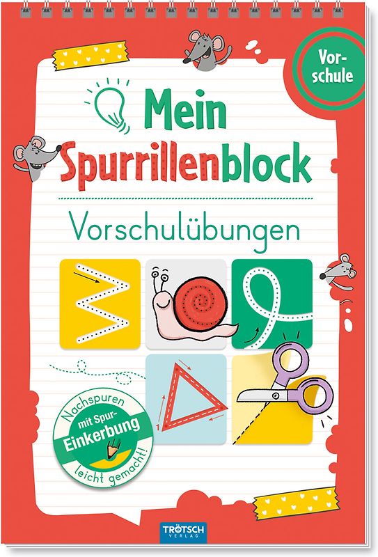 TRÖTSCH - Spurrillenblock "Vorschulübungen" | Übungsbuch mit vorgeprägten Linien für spielerische Schwungübungen. Übungsheft mit kreativen Bastelideen für zusätzlichen Lernspaß | Ab 4 Jahren