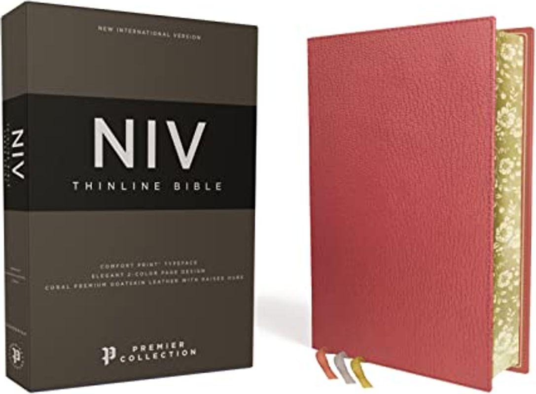 Niv, Thinline Bible, Premium Goatskin Leather, Coral, Premier Collection, Black Letter, Gauffered Edges, Comfort Print
