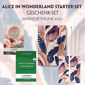 Alice im Wunderland Starter-Paket Geschenkset - 2 Bücher (mit Audio-Online) + Marmorträume Schreibset Basics
