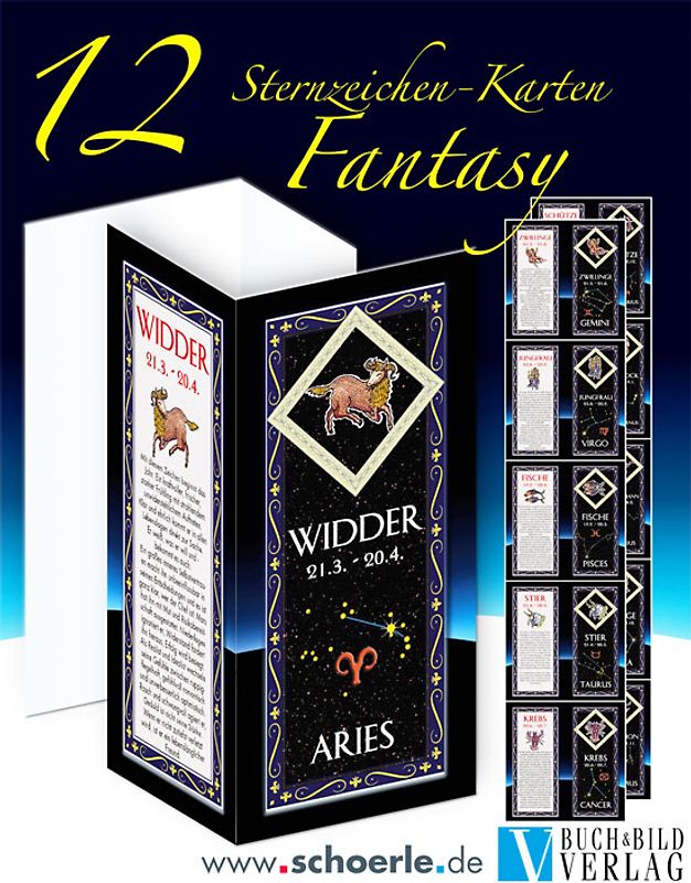 12 Sternzeichen-Karten Fantasy-Edition mit Sternzeichentexten