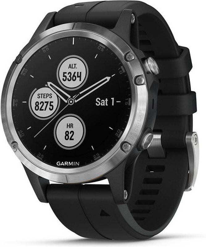 Garmin Fenix 5 Plus 47 mm argent au bracelet en silicone noir [Wifi]