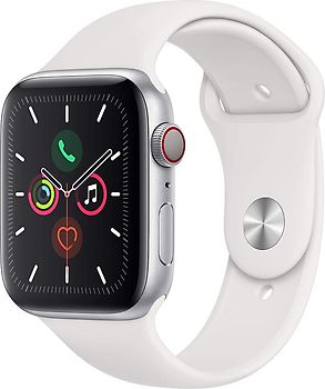 Apple Watch Series 5 44 mm Aluminiumgehäuse silber am Sportarmband weiß [Wi-Fi + Cellular]