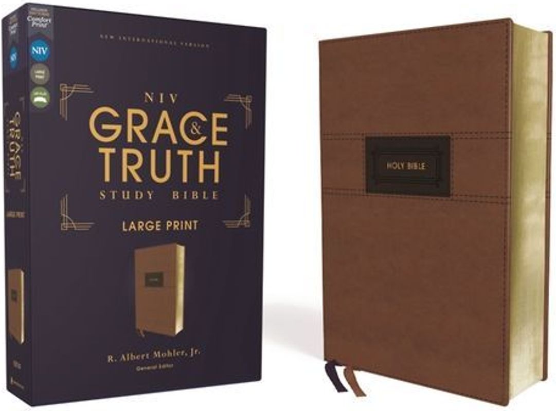 Niv, the Grace and Truth Study Bible (Trustworthy and Practical Insights), Large Print, Leathersoft, Brown, Red Letter, Comfort Print