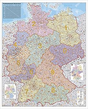 Deutschland Postleitzahlenkarte 1 : 750 000. Wandkarte Grossformat ohne Metallstäbe
