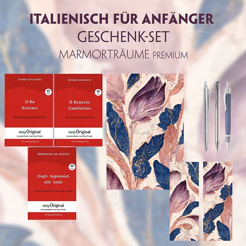 Italienisch für Anfänger Geschenkset - 3 Bücher (mit Audio-Online) + Marmorträume Schreibset Premium