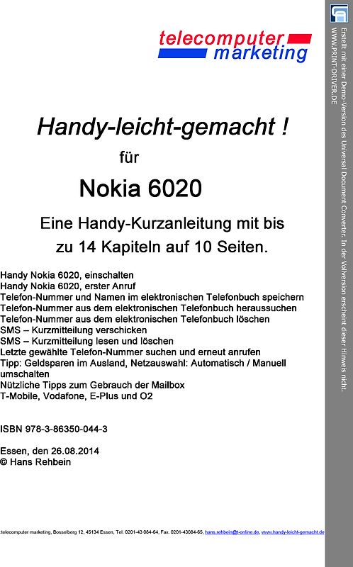 Nokia 6020-leicht-gemacht. Handy-leicht-gemacht für Nokia 6020