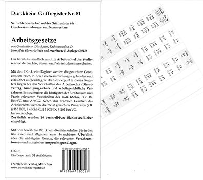 Arbeitsgesetze Griffregister Nr. 81 (2013-2015): 58 selbstklebende und bedruckte Griffregister, 5 Aufl.