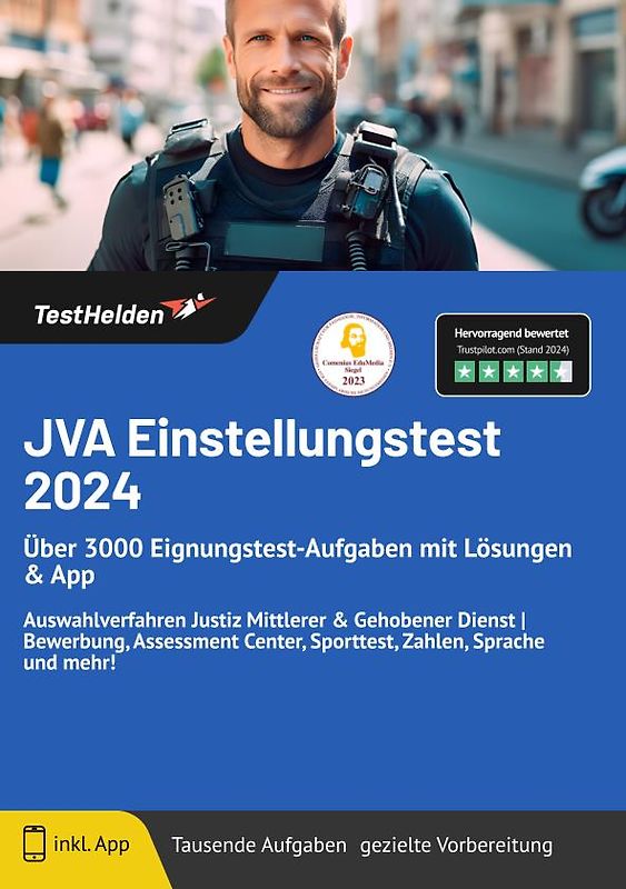 JVA Einstellungstest: Über 3000 Eignungstest-Aufgaben mit Lösungen & App | Auswahlverfahren Justiz Mittlerer & Gehobener Dienst | Bewerbung, Assessment Center, Sporttest, Zahlen, Sprache und mehr!