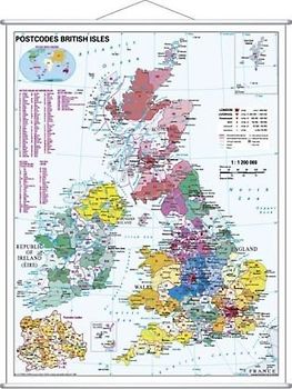 Großbritannien Postleitzahlen (engl.). Wandkarte mit Metallbeleistung