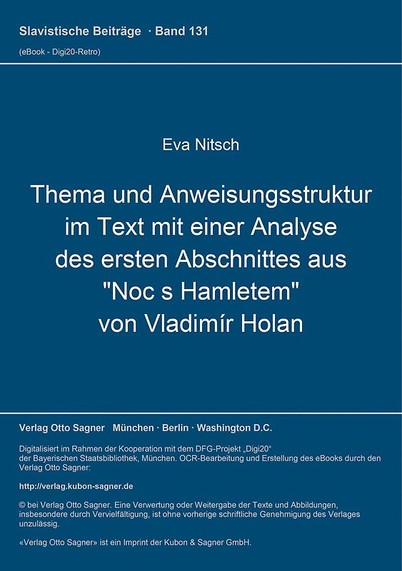 Thema und Anweisungsstruktur im Text mit einer Analyse des ersten Abschnittes aus "Noc s Hamletem" von Vladimír Holan