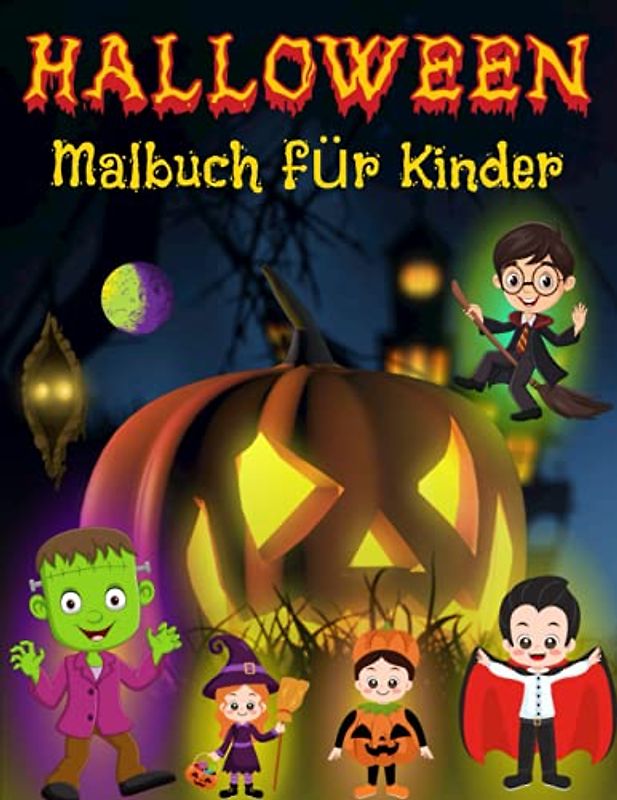 Halloween-Malbuch für Kinder: 50 fantastisch illustriertes | Ausmalbuch für Mädchen und Jungen mit gruseligen Malvorlagen wie Hexen, Vampire, Monster, ... ... zum Ausmalen für Kinder ab 4+ Jahre