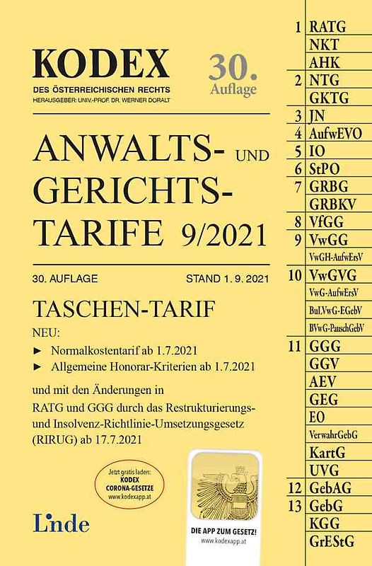 KODEX Anwalts- und Gerichtstarife 9/2021