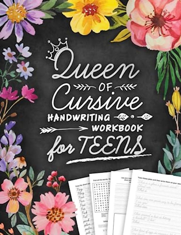 Queen of Cursive Handwriting Workbook for Teens: Script Writing Practice Book for Beginners with Jokes, Riddles and Inspirational Quotes for Girls