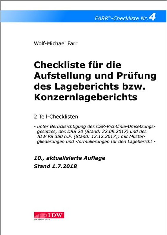Checkliste 4 für die Aufstellung und Prüfung des Lageberichts bzw. Konzernlageberichts