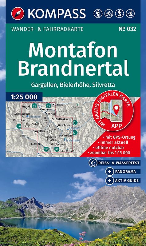 KOMPASS Wanderkarte 032 Montafon, Brandnertal, Gargellen, Bielerhöhe, Silvretta 1:25.000
