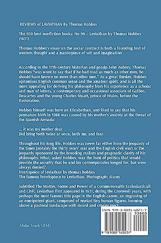 Leviathan - THE MATTER, FORME, & POWER OF A COMMON-WEALTH ECCLESIASTICAL AND CIVILL: The 100 best nonfiction books: No 94 - Leviathan by Thomas Hobbes (1651)