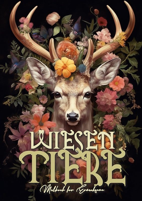 Wiesentiere Blumen und Tiere Graustufen Malbuch für Erwachsene