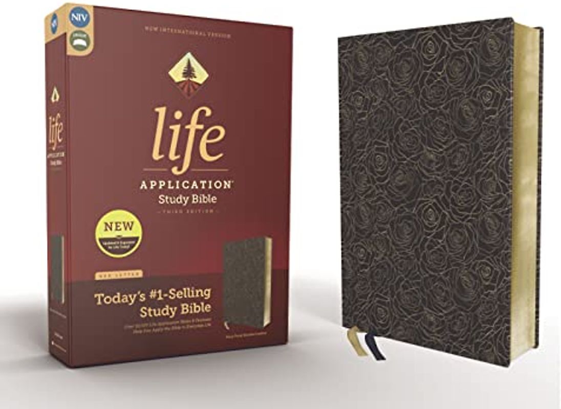 NIV, Life Application Study Bible, Third Edition, Bonded Leather, Navy Floral, Red Letter