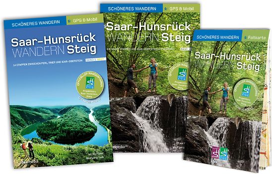 Saar-Hunsrück-Steig - Start-Set mit den offiziellen Wanderführern und Extra-Faltkarte für die neue Trasse. Geprüfte GPS-Daten und Smartphone-Anbindung.