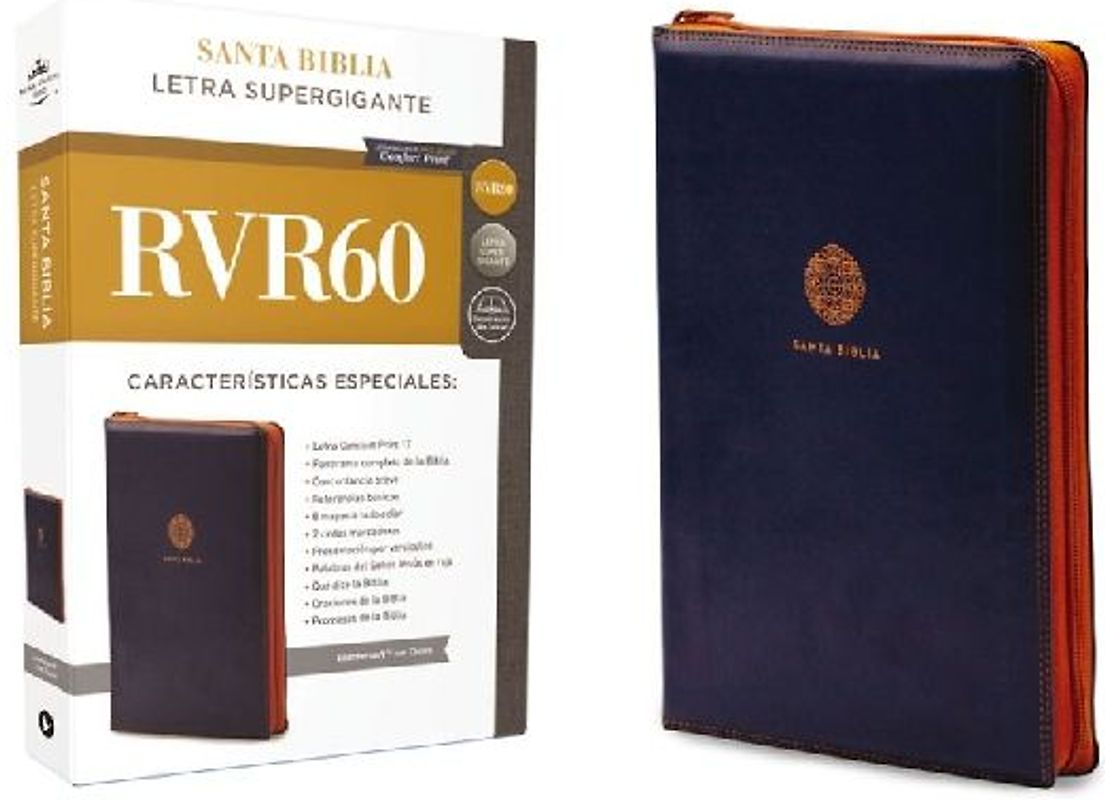 Rvr60, Santa Biblia, Letra Supergigante, Leathersoft, Azul, Con Cierre, Comfort Print