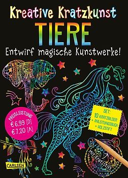 Kreative Kratzkunst: Tiere: Set mit 10 Kratzbildern, Anleitungsbuch und Holzstift