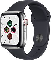 Apple Watch Series 5 Caja de acero inoxidable de 40 mm en plata - Correa deportiva negra [WiFi + Cellular]