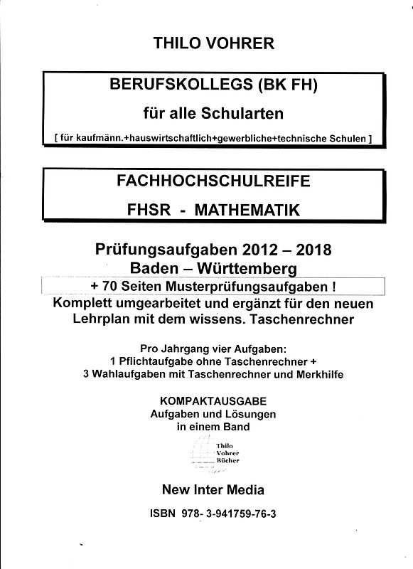 Fachhochschulreife-Mathematik.2012-2018 mit Lösungen