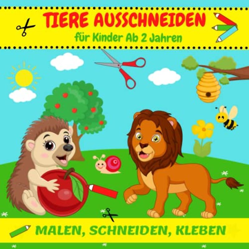 Ausschneiden für Kinder ab 2: Das XL Bastelbuch - Malen, Schneiden, Kleben | 50 Tiere zum Ausschneiden und Ausmalen | Basteln ab 2 Jahre | Ausschneidebuch für Mädchen und Jungen