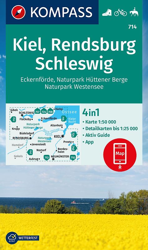 KOMPASS Wanderkarte 714 Kiel, Rendsburg, Schleswig 1:50.000