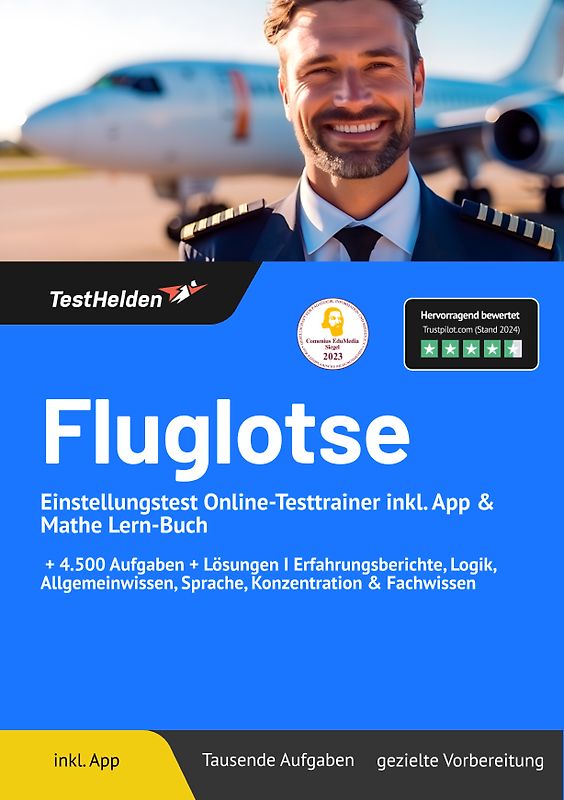 Fluglotse Einstellungstest: Online-Testtrainer inkl. App & Mathe Lern-Buch | + 4.500 Aufgaben + Lösungen I Erfahrungsberichte, Logik, Allgemeinwissen, Sprache, Konzentration & Fachwissen