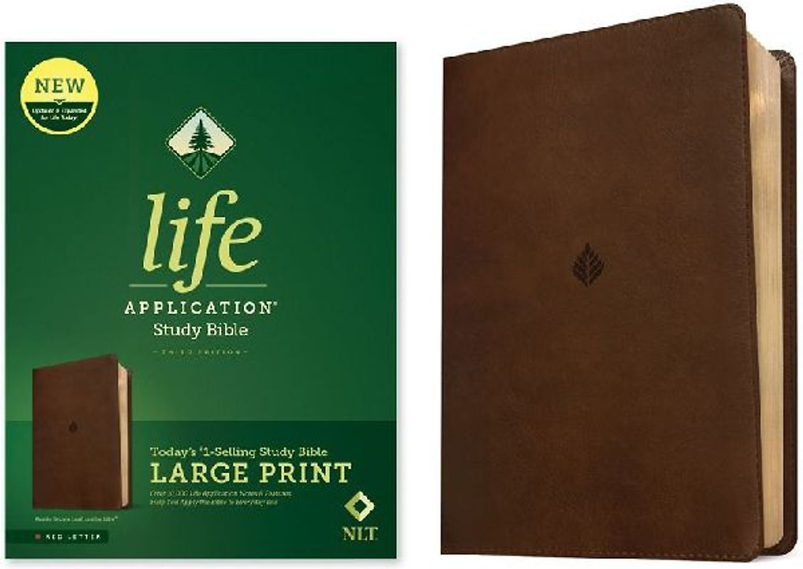 NLT Life Application Study Bible, Third Edition, Large Print (Leatherlike, Rustic Brown Leaf, Red Letter)
