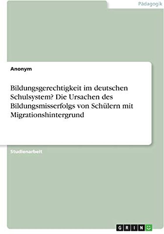 Bildungsgerechtigkeit im deutschen Schulsystem? Die Ursachen des Bildungsmisserfolgs von Schülern mit Migrationshintergrund