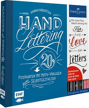Handlettering Postkarten Set mit 4 original Faber-Castell Pitt Artist Pens